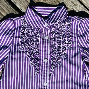 Ralph Lauren Baby Girls Shirt Dress Purple Stripe Long Sleeve Ruffle Front 6 Mo